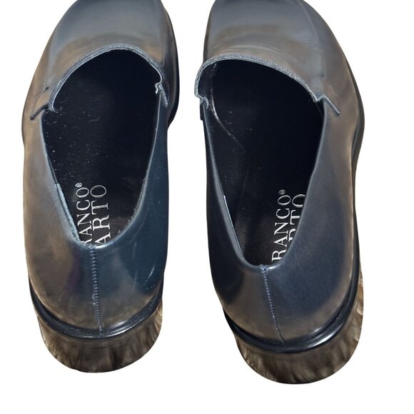 Franco Sarto Dark Navy Leather Square Toe Loafers Size 7M Formal Casual Shoes - Picture 2 of 8
